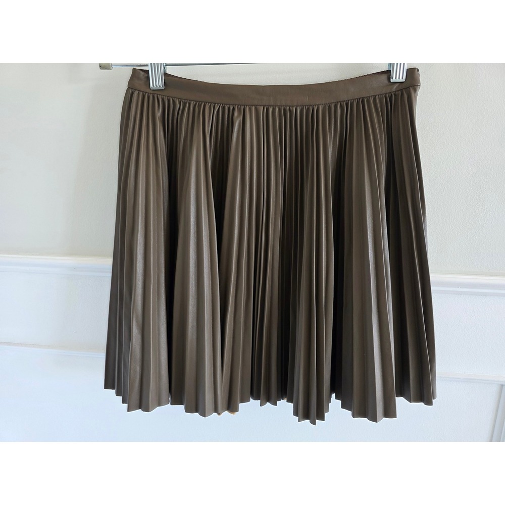 J.Crew Brown Faux Leather Pleated Mini Skirt Size 00 Accordion Pleat Side‎ Zip
